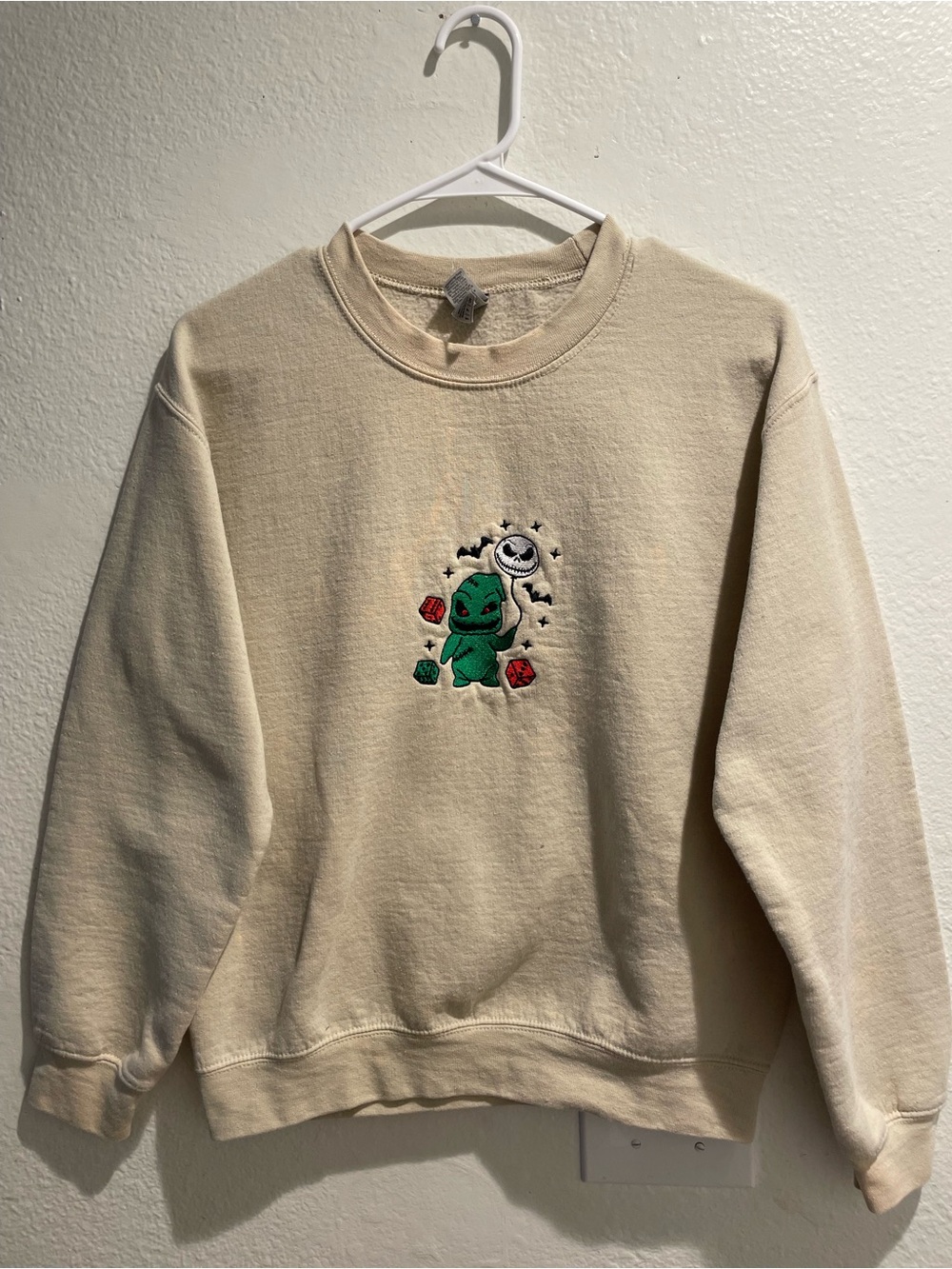 🎃 Chibi Oogie Boogie Embroidered Cream Crewneck Sweatshirt